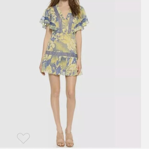 BCBG Maxazria Womens Karian Mini Dress Size 4 Dark Lime Combo Flutter Sleeve - Picture 2 of 6